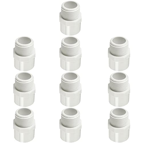 Fitvell 1/2\" PVC Pipe Fitting Adapter Connector Union Coupling Schedule 40 (Slip Socket x NPT Male Pipe Thread), Pack of 10