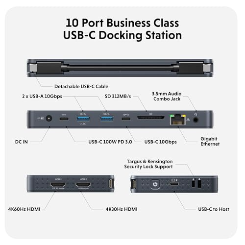 HyperDrive Next 10 Port Business Class USB C Docking Station for PC, Mac, Chromebook, Pro-Grade 2X File Transfer w/ 10Gbps USB Ports, 3X Fast Photo/Video Transfer w/SD 4.0, Charges w/ 100W PD Power