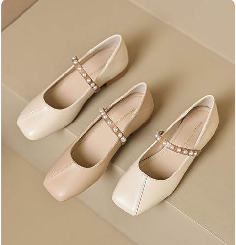 Women's Classic Fashion Square Toe Low Heel Mary Jane Shoes Classic and Comfortable One Line with Pearl Thick Heels Mary Jane Shoes2