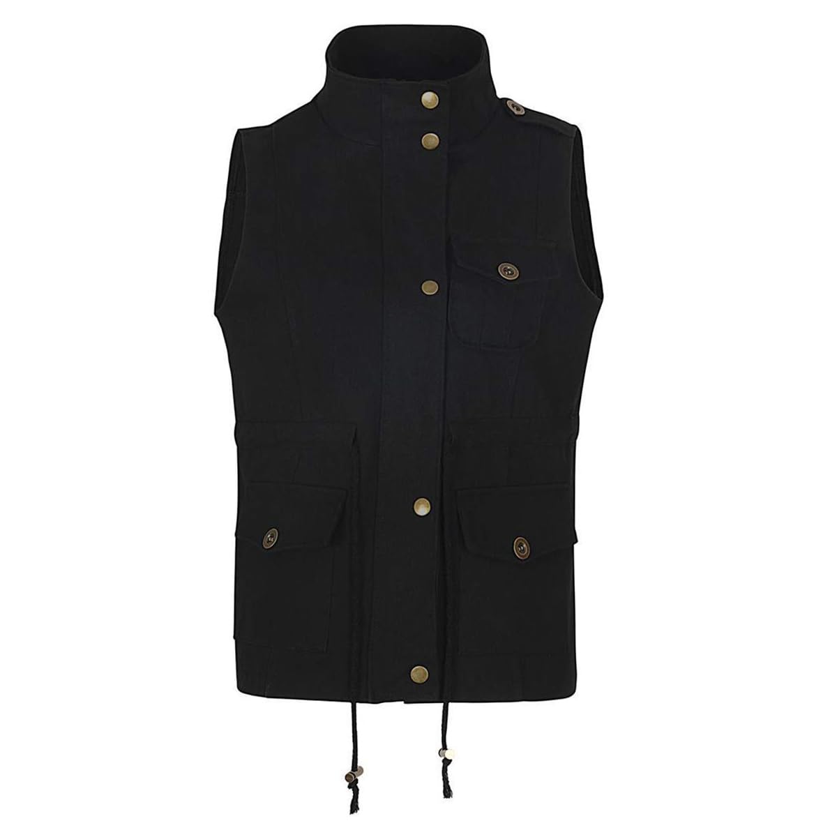 Minetom Femmes Poches Fonctionnelles Cordon De Serrage Taille Gilet Cargo Veste Sans Manches Blouson Reporter Travail Camping Randonnée Outwear