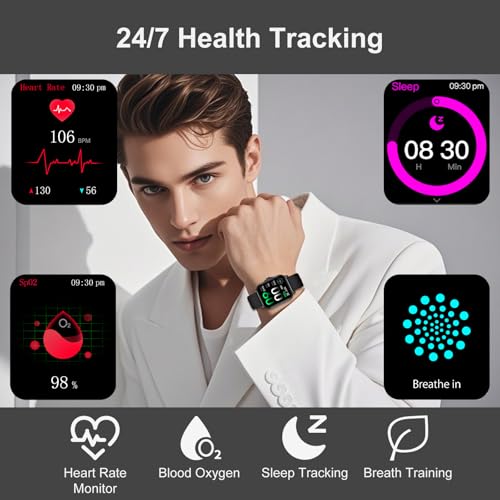 Smart Watches for Men Women Fitness Tracker Watch 2.04 HD Screen Sport Watch with ChatGpt AI Voice 3 Bands Step Counter 24/7 Heart Rate Sleep Monitor Smartwatch for Android iOS (Black)