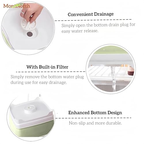 Image of 9L Collapsible Dishpan With Drain Plug - Portable Sink Basin for Kitchen, Camping, Laundry - Foldable Washing Tub, Green
