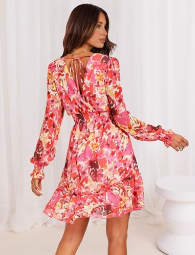 Image of Prettywear Women's Chiffon Long Sleeve Wrap Neck Wedding Guest Mini Dress
