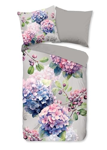 Good Morning Baumwoll-Bettwäsche 135x200 Julia Hortensien Silber rosa blau 33108