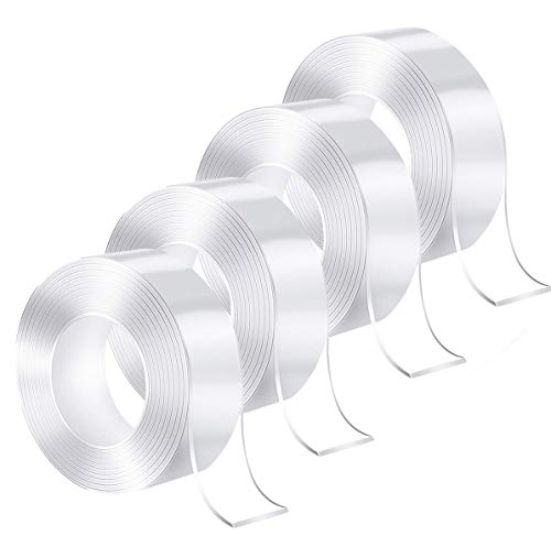 4 Pack-Double Sided Tape Heavy Duty,Double Sided Tape for Walls,Multipurpose Removable Mounting Tape Adhesive Grip,Aouble Sided Sticky Tape,Household,Kitchen,Nano Adhesive Tape
