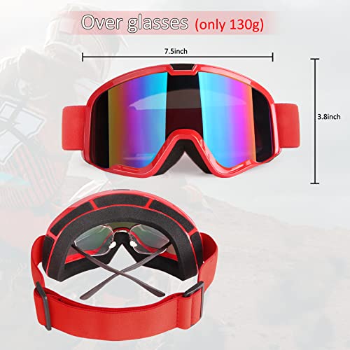 Image of Dirt Bike ATV Goggles Motorcycle Motocorss Riding Racing Glasses | MX Offroad Goggles, UV400, Anti-Fog Scratch Lens, Dustproof Windproof, for Men Women Youth, Red Frame + Colorful Lens