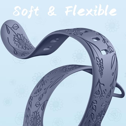 Image of SNBLK 6 Pack Floral Engraved Bands Compatible with Apple Watch Bands 40mm 41mm 42mm 38mm 44mm 45mm 46mm 49mm Women Men, Silicone Flower Pattern Strap for iWatch Series 11 10 Se Ultra 9 8 7 6 5 4 3 2 1