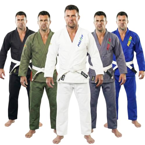POZTEV Brazilian Jiu Jitsu Gi for Men & Women BJJ Gi Grappling Kimonos Preshrunk Lightweight Fabric Martial Arts Training Uniform With Free White Belt (White A1)