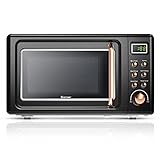 ARLIME Small Microwave, 0.7Cu.ft 700 Watt Countertop Microwave with 5 Micro Power Defrost & Auto Cooking Function, Stainless Steel Interior, LED Display, Retro Microwave for Kitchen, RV, Dorm (Golden)