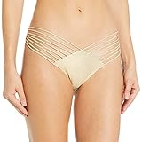 Luli Fama womens Cosita Buena Strappy Brazilian Ruched Back Bikini Bottoms, Gold Rush, Medium US