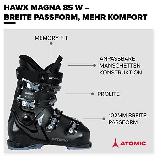 Foto von ATOMIC Hawx Magna 85W Skischuhe - Größe 26/26.5 - Alpin-Skischuh für Damen in Schwarz/Denim/Silber - 102mm breite Passform - Stabile Prolite Konstruktion - Memory Fit für präzisen Sitz
