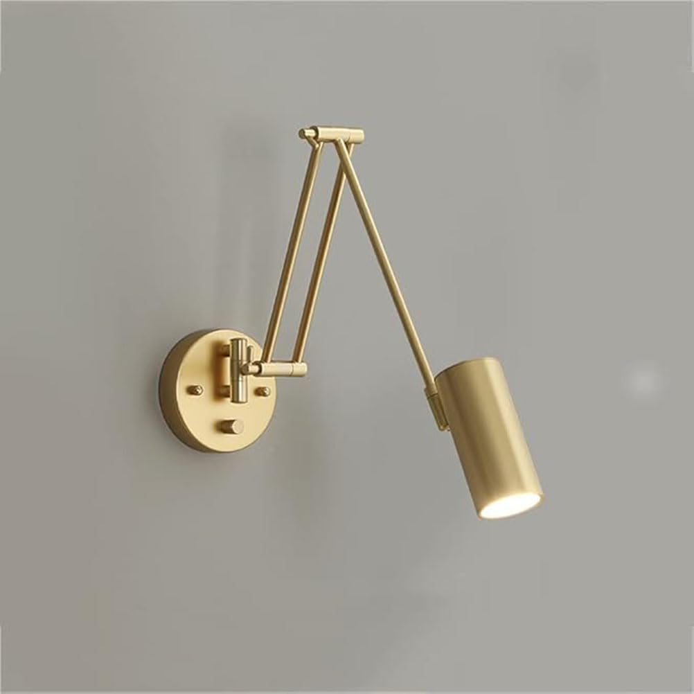 LED-Indoor-Wandlampe mit Schalter Wandleuchte Verstellbarer Schwenkarm 3000k-6000k Nacht Lampe Wand Leselampe Moderne Goldwandbeleuchtung für Schlafzimmer Wohnzimmerstudium