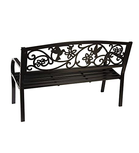 Plow & Hearth Black Metal Hummingbird Garden Bench | Holds Up To 400 Lbs | Garden Patio Porch Park Deck | Featuring Birds, Vines And Flowers | 50" W X 19½"D X 34½"H #TOP2
