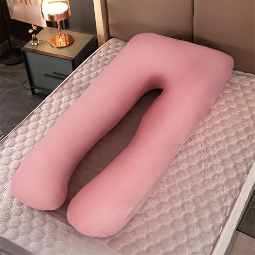 Image of Pregnancy Pillow Cover (ONLY Pillowcase) - U Shaped Pillow Case - Maternity Body Pillow Cover - Removable Soft Cotton Cover (Pink)