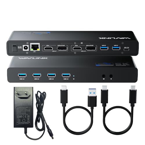 Docking station universale USB-C con 2 HDMI e DP, Gigabit Ethernet, 6 USB 3.0, audio, microfono, compatibile con Mac OS e Windows