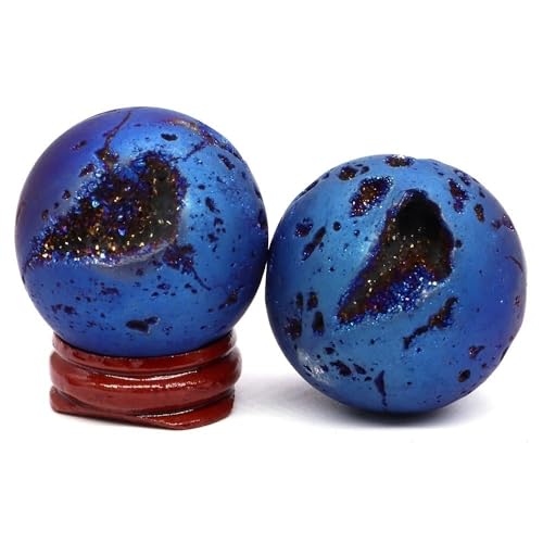 Beautiful Color electroplated Agate Crystal Ball Egg Witchcraft Home Decoration (Color : Blue Plating Ball, Size : 1pcs)