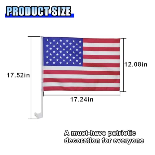 2 Pack American Car Window Flags, 17\" x 12\" USA American Car Flag with Window Clip, Automotive Flag with Flagpole for Most Vehicle Windows