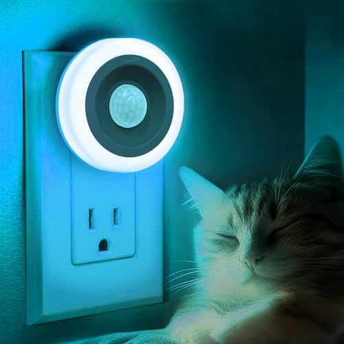 Image of Briignite Motion Sensor Night Light Azure Blue, 2 Pack Night Lights Plug into Wall, Auto On /Off Motion Activation Nightlight, Energy-Saving 0.6W LED Blue Night Light, Ideal for Kids, Bedroom, Bathroom