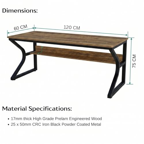 Image of TEKAVO Kynes Computer Table for Home Pc | Office Table for Home with Lower Shelf, Laptop Table, Work Table, Study Table, Modern Workstation | Forest Wood, Metal, (120 Cm x 60 Cm x 75 Cm) - DIY