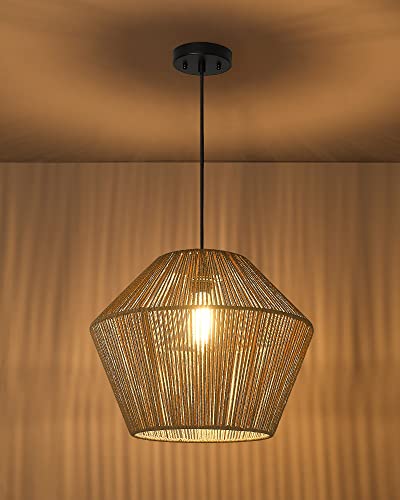 Elyona Woven Pendant Light, 17” Modern Boho Chandelier Handwoven Rattan Basket Shade, Rustic Pendant Light Fixtures Farmhouse Ceiling Hanging Lamp For Dining Room, Kitchen Bedroom, Entryway, Foyer #TOP2