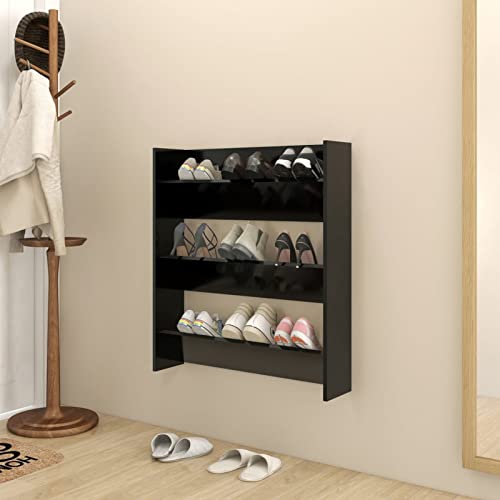 Snsowed Zapatero, Mueble Zapatero Estrecho, Organizador Zapatos Armario, de pared negro aglomerado 80x18x90 cm