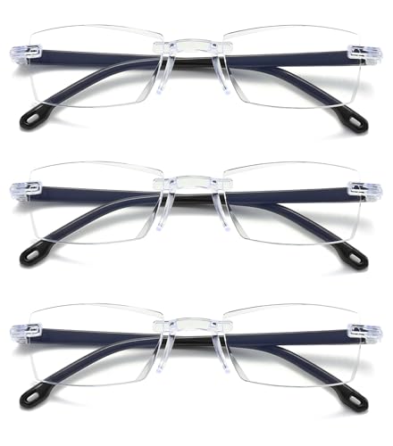 KLYNO-KLYNO Auto Focus Reading Glasses 3 Pairs Rimless Blue Light Blocking Smart Zoom Readers Non-Prescription Readers
