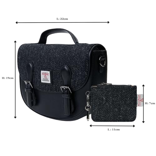 Islander Set from Harris Tweed Mini Cobble Satchel & Card Zip Wallet Gift Idea (Black Herringbone)2