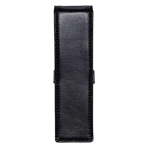 Image of DiLoro Leather Double Pen Case Pencil Pouch Holder for Two Fountain Ballpoint Rollerball Pens and Pencils (Black)