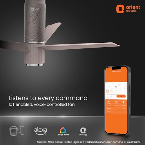 Image of Orient Electric 1200 mm Aeroslim BLDC Ceiling Fan with Underlight, IoT & Remote | Smart Ceiling Fan works with Alexa & Google Home | BEE 5-star Rated Fan | 3-year warranty by Orient | Champagne Brown