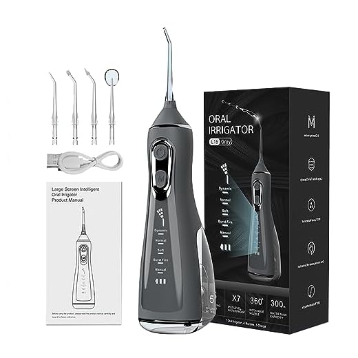 ACCTENIK Irrigador Oral Inteligente e Dental Portátil Sem Fio Clean Irrigador Bucal Limpeza Profunda,Recarregável Type-C,IPX 7 Flossador de água Elétrico (Cinza)