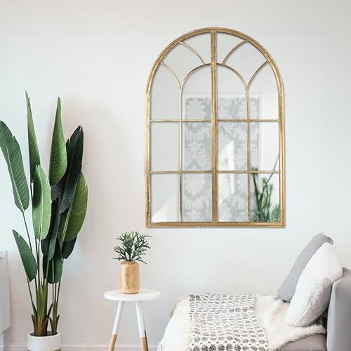 Creative Co-Op Decorative Metal Arched Wall Mirror with Window Style
