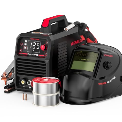 YESWELDER 135Amp Flux Core MIG Welder FLUX-135PRO,110V Flux Core MIG/Lift TIG/Stick 3-in-1 Digital Display Welding Machine & LYG-L600A Auto Darkening Blue Light Blocking Welding Helmet