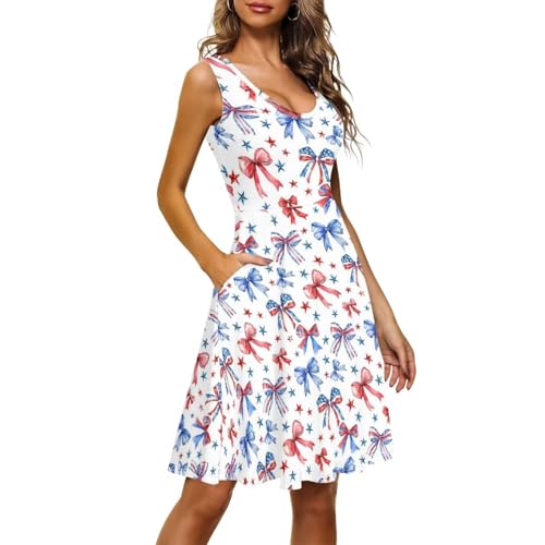 Image of Women's Casual Loose Sundress Midi Sleeveless Crewneck Dress Summer Beach Tank Dress with Pockets