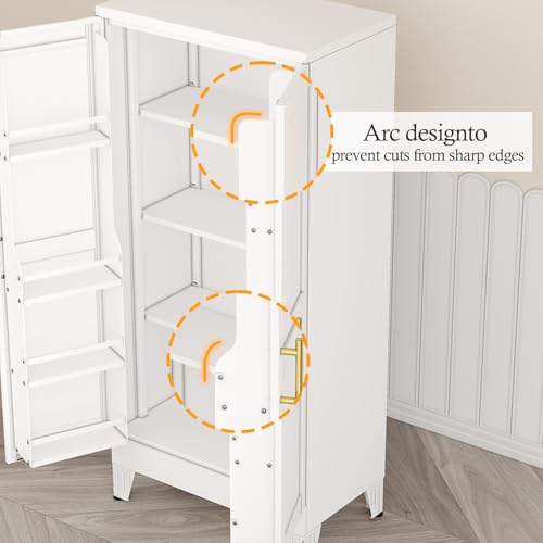 Image of White Pantry Storage Cabinet, 48 inch Kitchen Pantry with Doors and 3 Adjustable Shelves, Metal Freestanding Buffet Cupboards Sideboard, for Office, Home, Garage, School