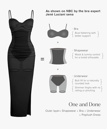 Popilush Women's Shapewear Maxi Dress Corset Ruched Bodycon Elegant Formal Cocktail Evening Dresses2