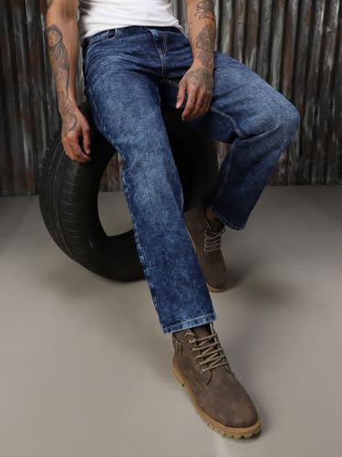 Image of High Star Men Washed Cotton Tapered Fit Mid- Rise Jeans 21