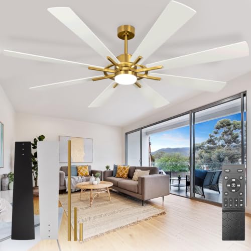 Image of Depuley 72-Inch Ceiling Fan with Light: Modern 8-Blade White and Gold Indoor Outdoor Fans with Remote App Control Dimmable Light - Ultra Quiet DC Motor Reversible 6 Speed Timer