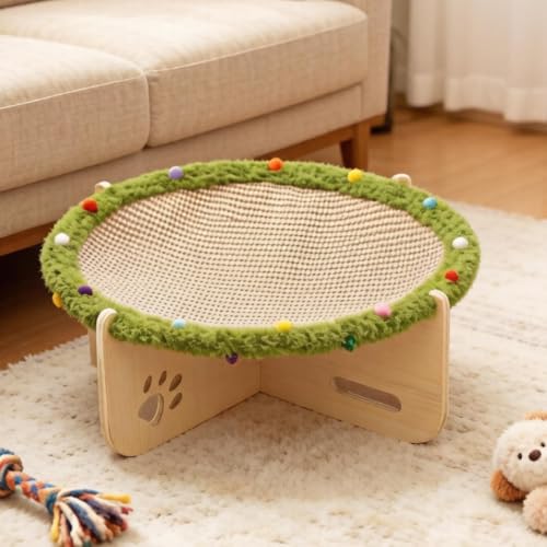 Hamaca de sisal para gatos con marco de madera elevada y tabla rascadora duradera 4