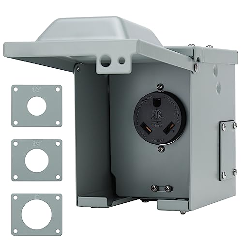 Risornda 30 Amp RV Power Outlet Box, 125 Volt NEMA TT-30R RV/EV Receptacle, Enclosed Lockable Waterproof Outdoor Electrical Box for RV Camper Travel Trailer Electric Car, ETL Listed