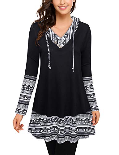 Bebonnie Hoodies for Women, Ladies Long Sleeve Christmas Xmas Prime Wardrobe Womens Clothing V Neck Form Fitting Casual Tunics Sweatshirts Hoodies Pullover Black M