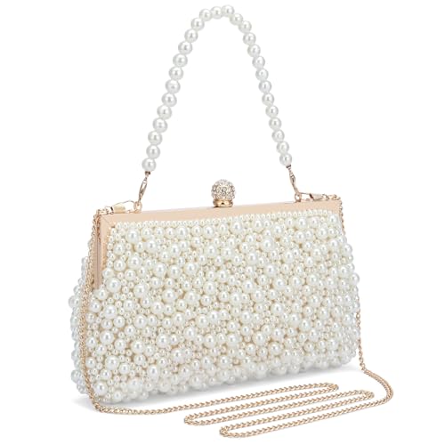 Image of UBORSE Women Pearl Clutch Bag Noble Crystal Beaded Evening Bag Wedding Clutch with Pearl Chain