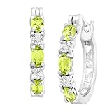 Platinum-Plated Brass 1 5/8 ct Natural Sky Blue Topaz Hoop Earrings with Diamonds, .875