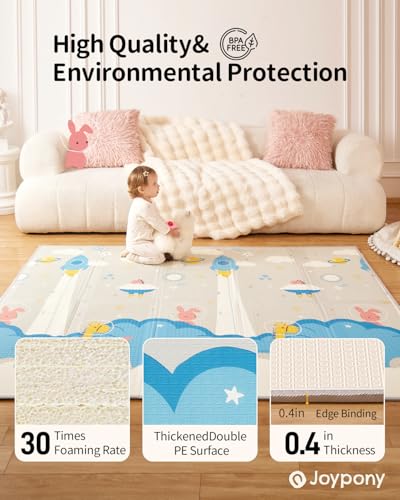 Image of Joypony Baby Play Mat, 71x59 Inch Foldable Play Mats for Babies and Toddlers, Waterproof & Anti-Slip Portable Foam Floor Mat for Tummy Time with Travel Bag Indoor Outdoor