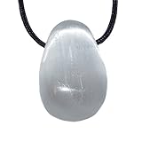 Selenit Anhänger Trommelstein flach mit Bohrung