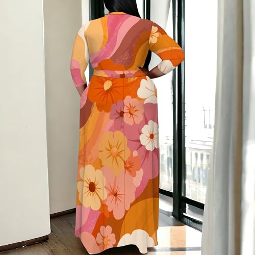 Image of SUZONANA Plus Size Maxi Dresses for Curcy Women Casual Loose 3 /4 Sleeve Long Dress with Belt