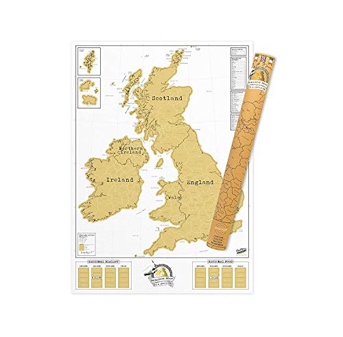 Luckies UK Scratch Map – England, Scotland, Ireland Scratch Off Map – Unique & Colourful Scratch Poster – Amazing Map Décor – Makes an Ideal Travel Gift – White & Gold