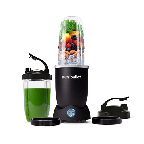 NutriBullet Blender Pro+ 1200W, Matte Black, High Speed Personal Blender with Pre-Programmed Pulse, Hands-Free Auto Shut-Off, Personal Cups, 900ml + 700ml, 2x flip top lids, 2x lip rings (N12-1007MK)