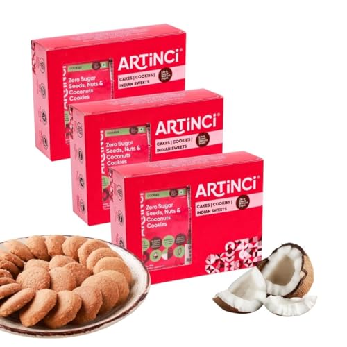 Image of Artinci Coconut Cookies (185g x Pack of 3), Sugar Free Biscuits for Diabetic Patients, No Maida, No Palm Oil, Keto Friendly & Low Carb Digestive Biscuits, Healthy Snacks, As Seen on Shark Tank India