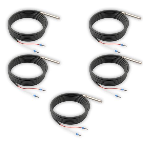 Tmonit PT1000 Temperaturfühler 5er-Set 1 5 m Silikonleitung | bis 200C | Temperatursensor/Kabelfühler/Solarfühler | Made in Germany