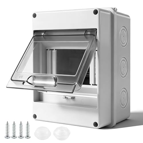 Coffret Électrique Étanche IP65 Extérieur avec 5 Modules DIN, Rail Intégré, Porte Transparente et Bornes de Recharge Boîtier ABS Résistant pour Jardin,...